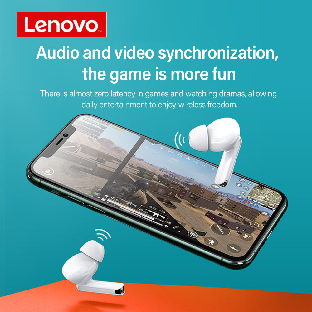 Lenovo XT90 TWS bluetooth 5.0 Earphone Low Latency HiFi Bass Waterproof Sport Gaming Headphones with Noise Cancelling Mic Type-C Charging COD